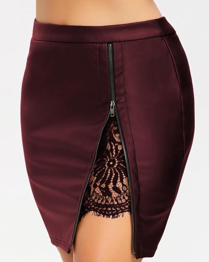 WOMEN SP INCISION SKIRT 完売品　しま Amazon.com: Womens Sexy High Waisted Lace Trim Zip Up